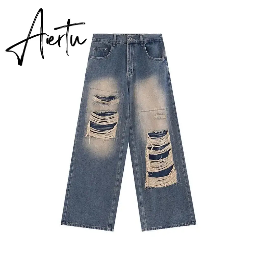 Ripped Baggy Jeans For Women Summer streetwear Fashion High Waist Boyfriend Jeans For Women Gothic Denim Pants Woman Aiertu