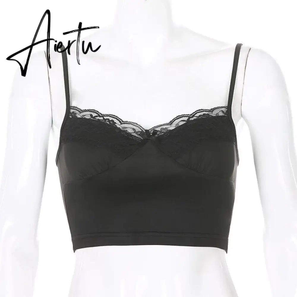 Rockmore Lace Aesthetic Crop Tops Women V Neck Sleeveless Tank Top Tee Cute Clothes Academia Vintage E Girl Camisole Streetwear Aiertu