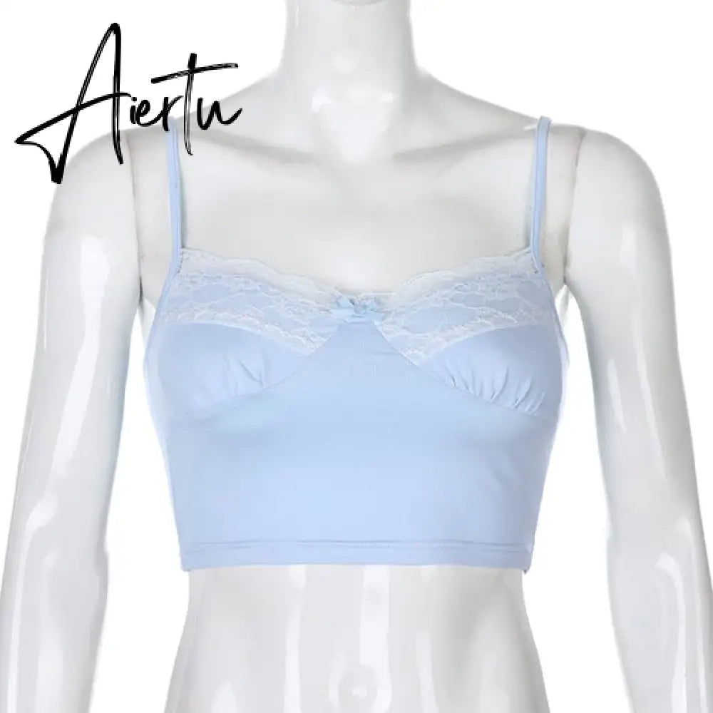 Rockmore Lace Aesthetic Crop Tops Women V Neck Sleeveless Tank Top Tee Cute Clothes Academia Vintage E Girl Camisole Streetwear Aiertu