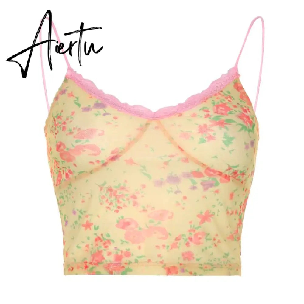 Rockmore Lace Aesthetic Crop Tops Women V Neck Sleeveless Tank Top Tee Cute Clothes Academia Vintage E Girl Camisole Streetwear Aiertu