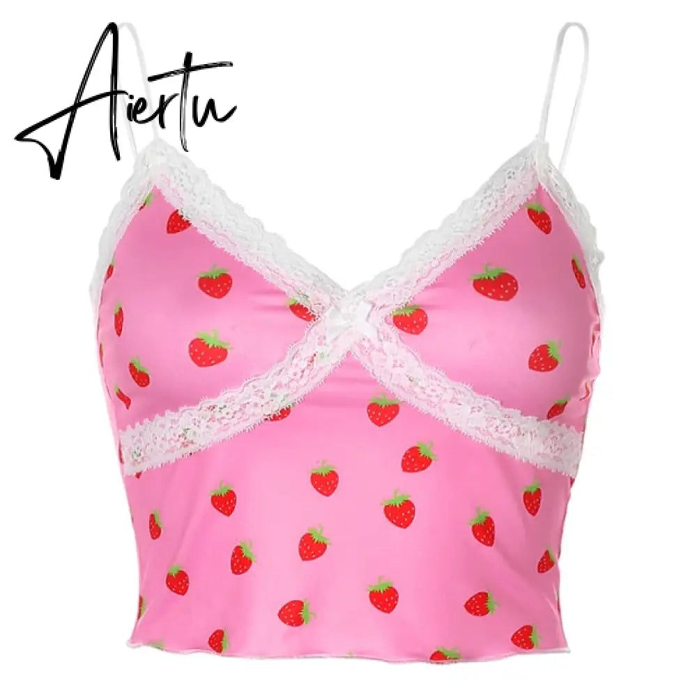 Rockmore Lace Aesthetic Crop Tops Women V Neck Sleeveless Tank Top Tee Cute Clothes Academia Vintage E Girl Camisole Streetwear Aiertu