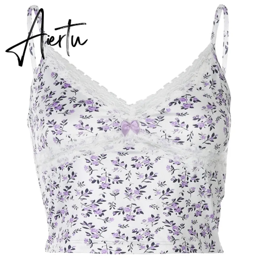 Rockmore Lace Aesthetic Crop Tops Women V Neck Sleeveless Tank Top Tee Cute Clothes Academia Vintage E Girl Camisole Streetwear Aiertu