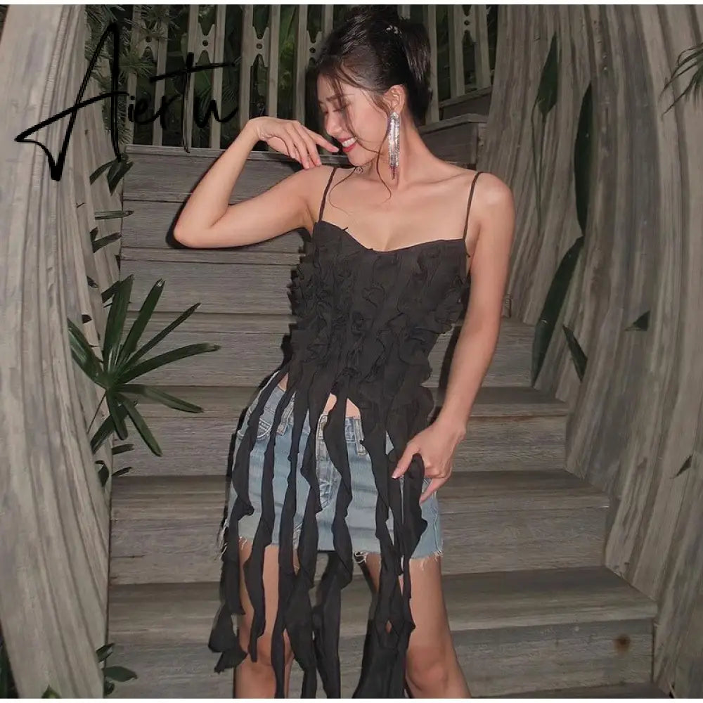 Ruffle Fringed Suspender Vest Women Sexy Off Shouder Backless Tank Tops  Spring Summer Female Camisole Aiertu