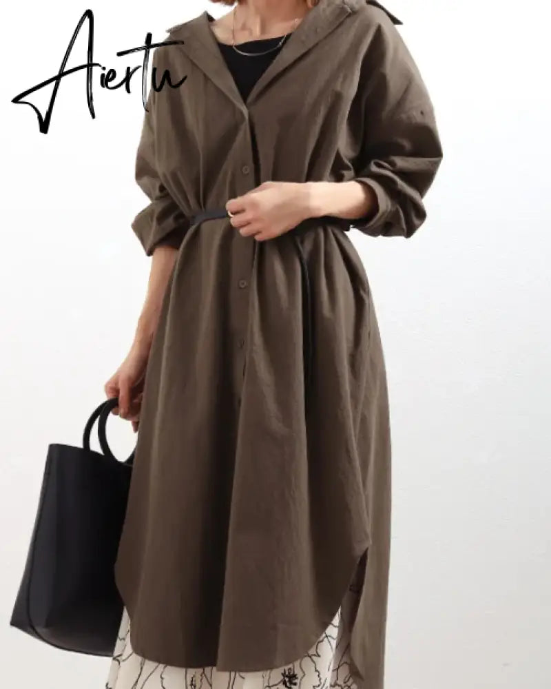 S-2XL Summer Shirt Dress Pink Evening Vintage Dress Party Oversize Long Cotton Beach Women Dresses Loose Robe Vestido Pure Aiertu