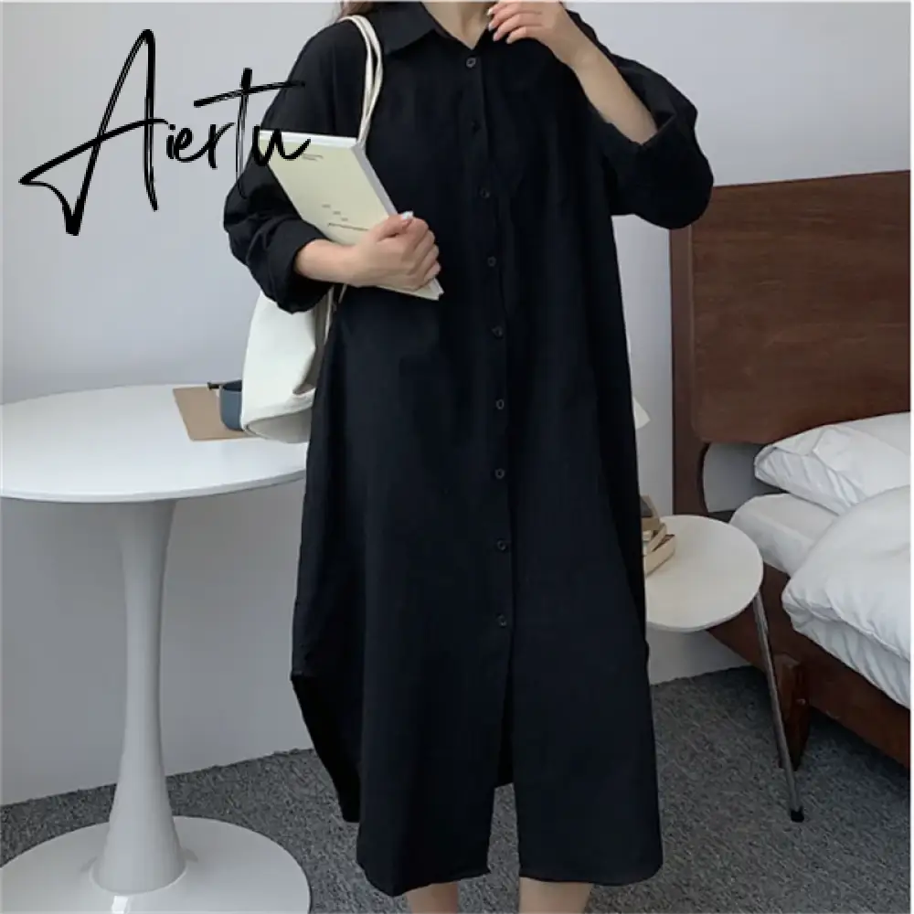 S-2XL Summer Shirt Dress Pink Evening Vintage Dress Party Oversize Long Cotton Beach Women Dresses Loose Robe Vestido Pure Aiertu