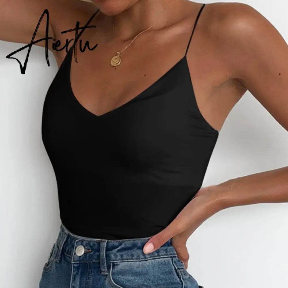 Satin Women Thin Wild Solid Camis Vest Women Tank Tops Female Backless Spaghetti Strap Basic Tops Slim Sleeveless Camisole Aiertu