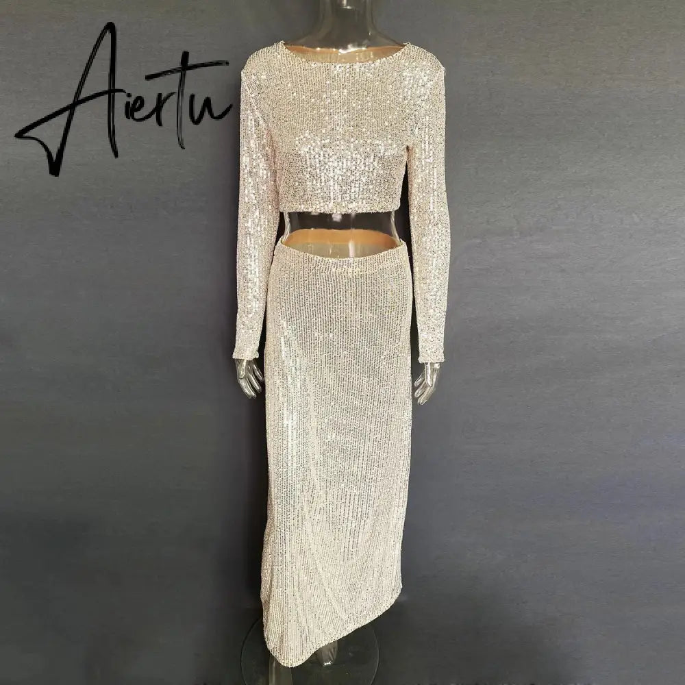 Sequin Female Sexy Maxi Skirt Summer Fashion Glitter High Waist Loose Elegant Club Long Skirt Sparkle Women Long Skirt New Aiertu