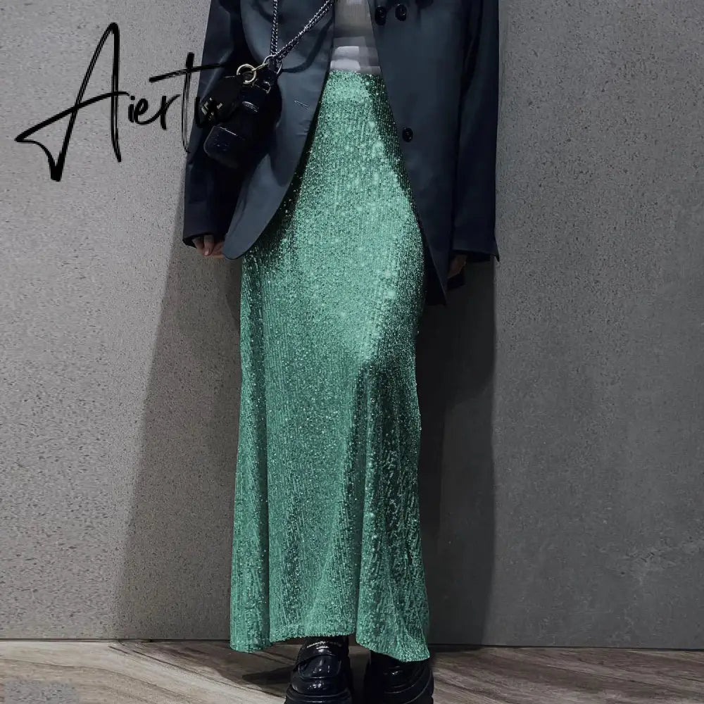 Sequin Female Sexy Maxi Skirt Summer Fashion Glitter High Waist Loose Elegant Club Long Skirt Sparkle Women Long Skirt New Aiertu