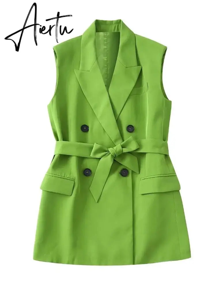Set Woman 2 Pieces Summer Traf New Fashion With Belt Vest Coat + High Waist Pants Female Two-Piece Sets Womens Outifits Aiertu