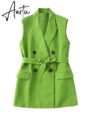 Set Woman 2 Pieces Summer Traf New Fashion With Belt Vest Coat + High Waist Pants Female Two-Piece Sets Womens Outifits Aiertu