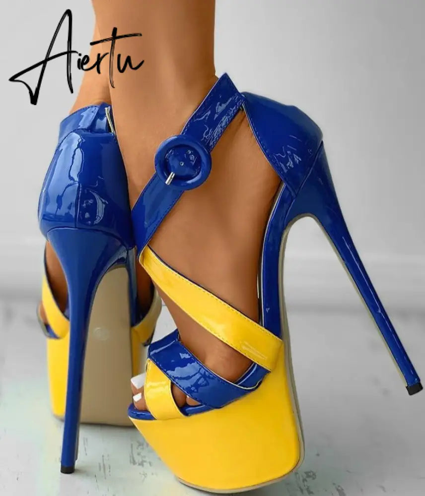 Sexy High Heels Ladies Women Sandals Rivet Metal Peep Toe Platform Thick Soles Stiletto PVC Club Banquet Summer Shoes Aiertu