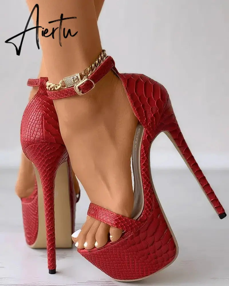 Sexy High Heels Ladies Women Sandals Rivet Metal Peep Toe Platform Thick Soles Stiletto PVC Club Banquet Summer Shoes Aiertu