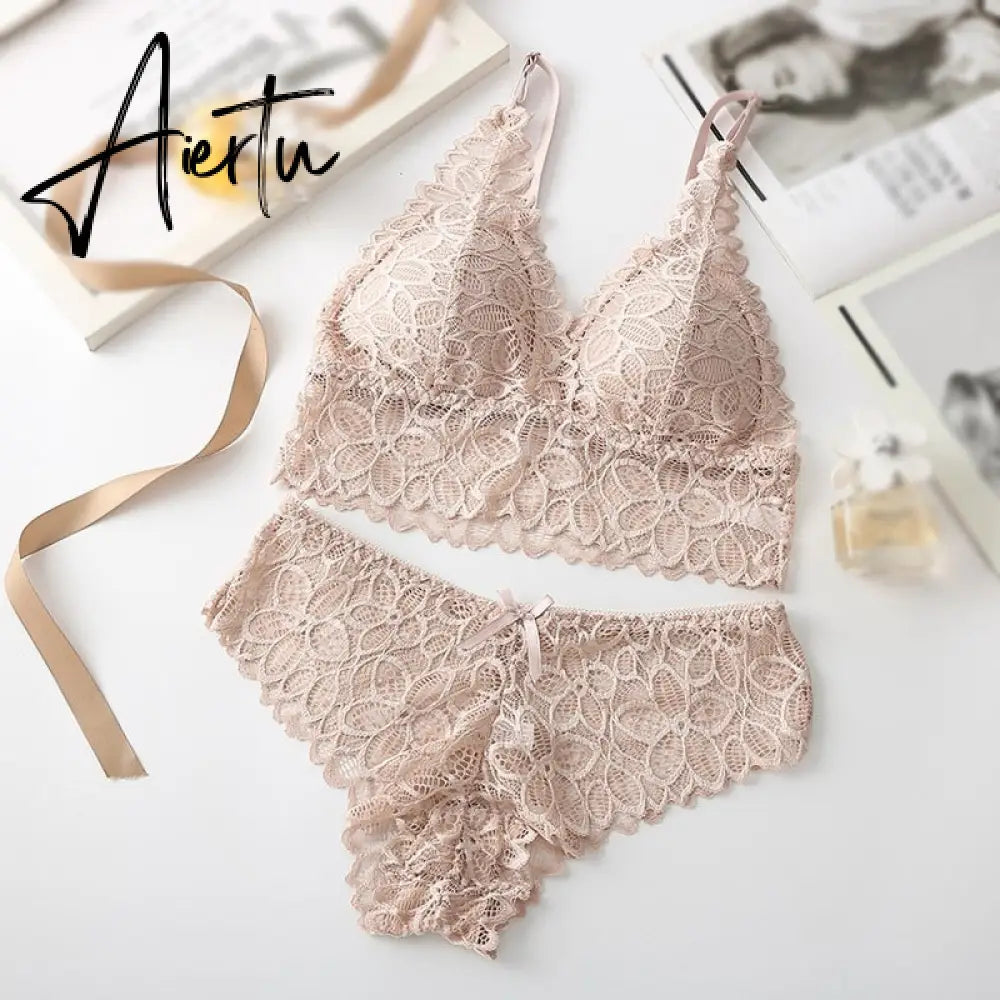 Sexy Lace Underwear French Bra Set Comfortable Women Bras Lingeries Ladies Underwear Suit Aiertu