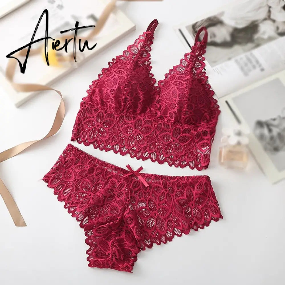Sexy Lace Underwear French Bra Set Comfortable Women Bras Lingeries Ladies Underwear Suit Aiertu