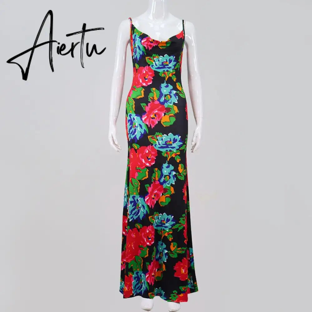 Sexy Off Shoulder Print Summer Long Dress Women Backless Bandage Beach Dresses Female Casual Party Boho Vestidos Aiertu