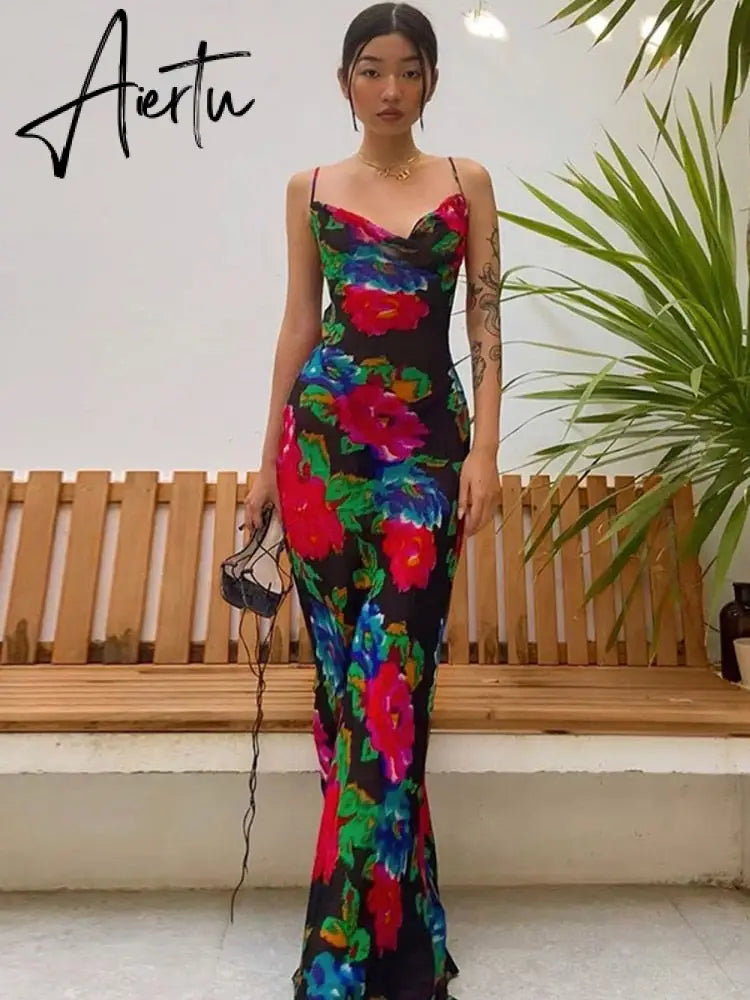 Sexy Off Shoulder Print Summer Long Dress Women Backless Bandage Beach Dresses Female Casual Party Boho Vestidos Aiertu