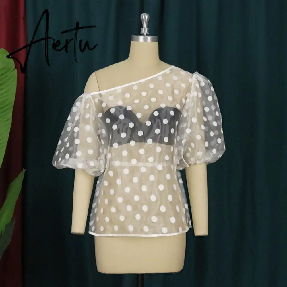 Sexy Shirts Skew Collar Lantern Long Sleeve Orange Loose Fashion Elegant For Evening Night Party Dinner Tops Blouse Summer Cloth Aiertu