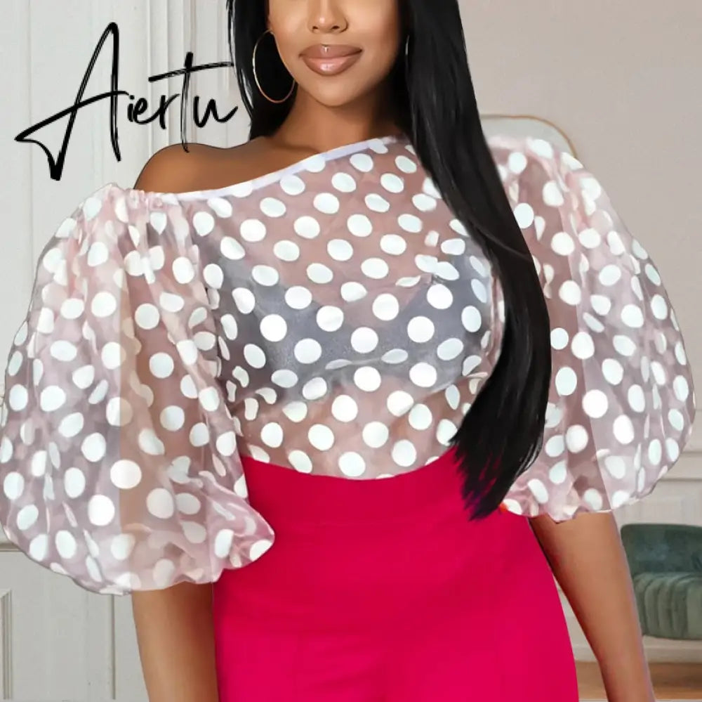 Sexy Shirts Skew Collar Lantern Long Sleeve Orange Loose Fashion Elegant For Evening Night Party Dinner Tops Blouse Summer Cloth Aiertu