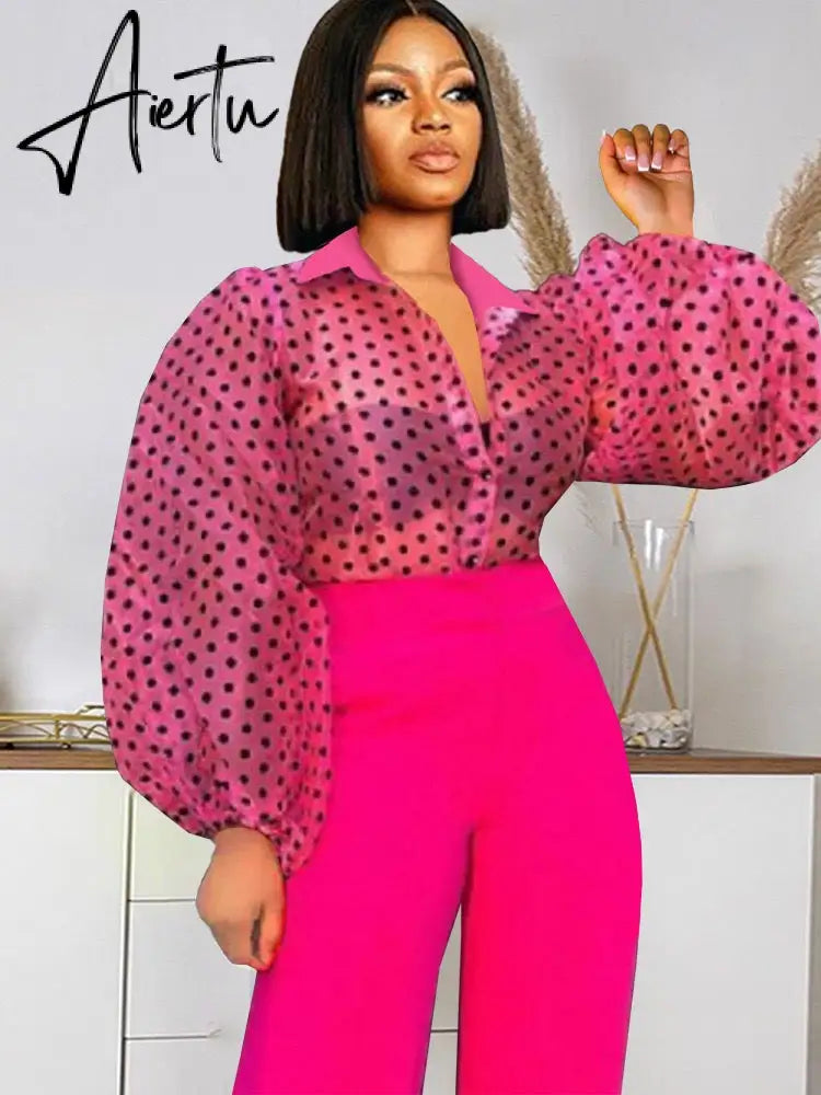 Sexy Shirts Skew Collar Lantern Long Sleeve Orange Loose Fashion Elegant For Evening Night Party Dinner Tops Blouse Summer Cloth Aiertu