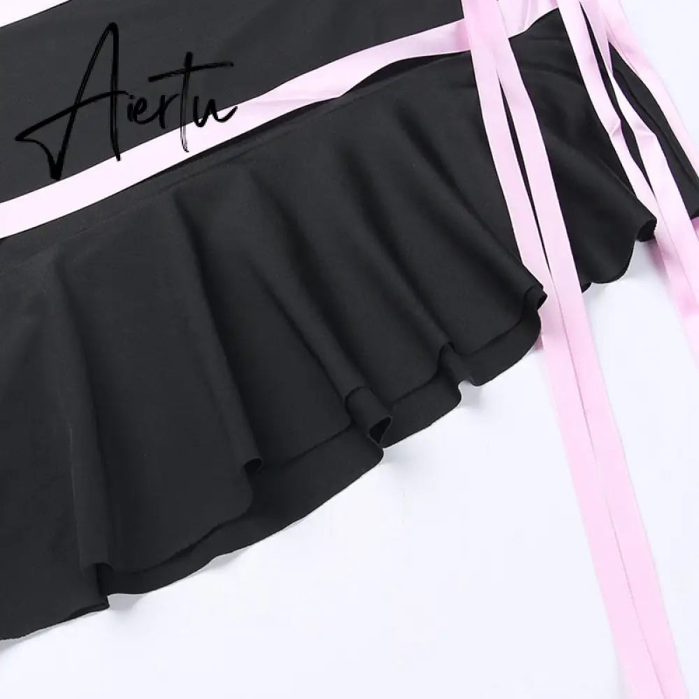 Sexy Slim Backless Ribbon Strapless Short Dress For Women Summer New Solid Color Irregular High Waist Fashion Dresses Aiertu