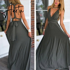 Sexy Women Boho Maxi Club Dress Red Bandage Long Dress Party Multiway Bridesmaids Convertible Infinity Robe Longue Femme Aiertu