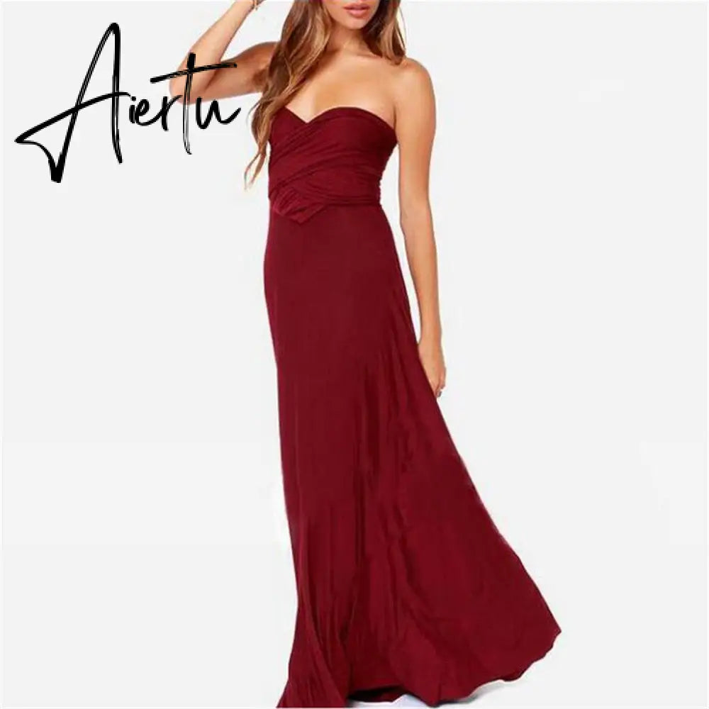 Sexy Women Boho Maxi Club Dress Red Bandage Long Dress Party Multiway Bridesmaids Convertible Infinity Robe Longue Femme Aiertu