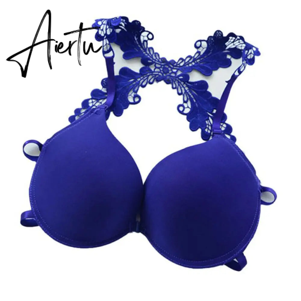 Sexy Women Bra Front Closure Lace Racer Back Smooth Surface Push Up Underwear Lingerie Sujetador Aiertu