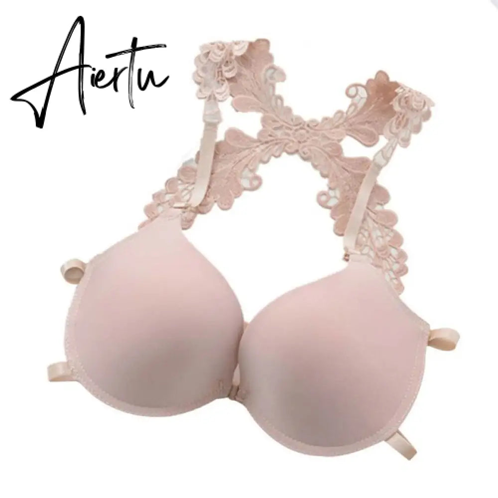 Sexy Women Bra Front Closure Lace Racer Back Smooth Surface Push Up Underwear Lingerie Sujetador Aiertu