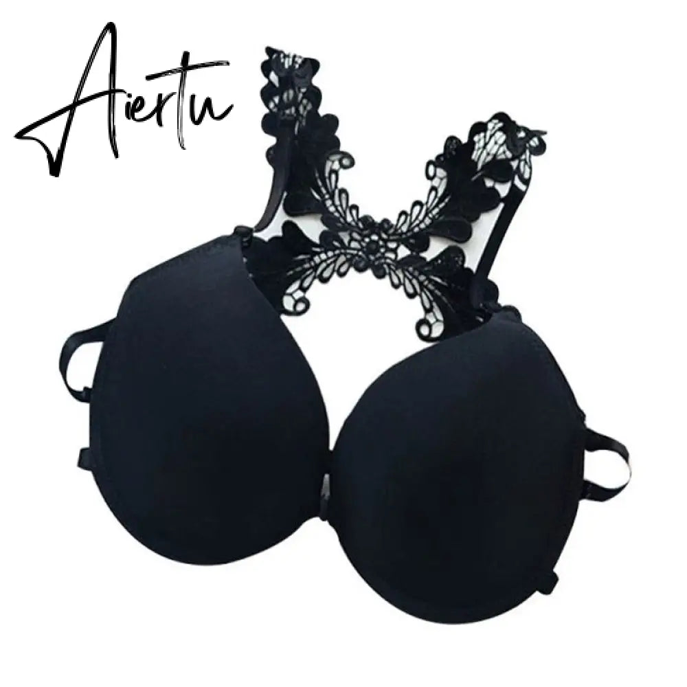 Sexy Women Bra Front Closure Lace Racer Back Smooth Surface Push Up Underwear Lingerie Sujetador Aiertu