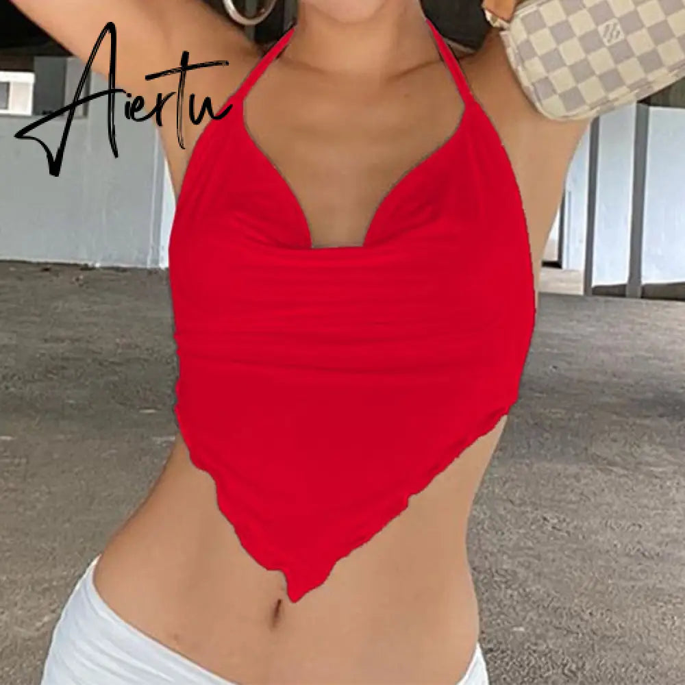 Sexy Women Tee Shirt Harajuku Open Back Cross Bandage T-shirt Short Sleeve Crop Top Summer Hollow Cropped Clothes Vintage Tshirt Aiertu