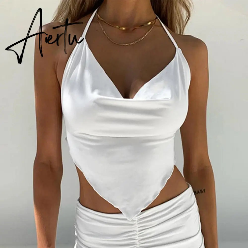 Sexy Women Tee Shirt Harajuku Open Back Cross Bandage T-shirt Short Sleeve Crop Top Summer Hollow Cropped Clothes Vintage Tshirt Aiertu