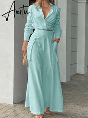 Shirt Long Pants Suits 2 Piece Set Women Long Sleeve Shirt Wide Leg Pants Casual White Spring Summer Outfits  New Aiertu