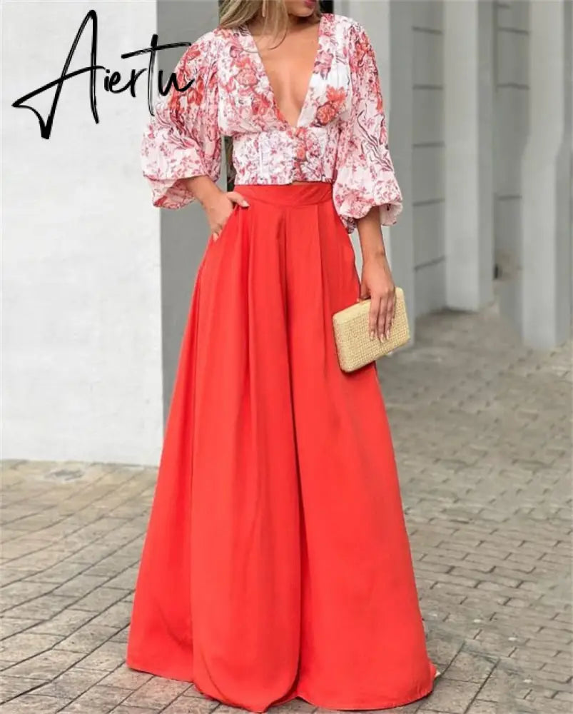 Shirt Long Pants Suits 2 Piece Set Women Long Sleeve Shirt Wide Leg Pants Casual White Spring Summer Outfits  New Aiertu