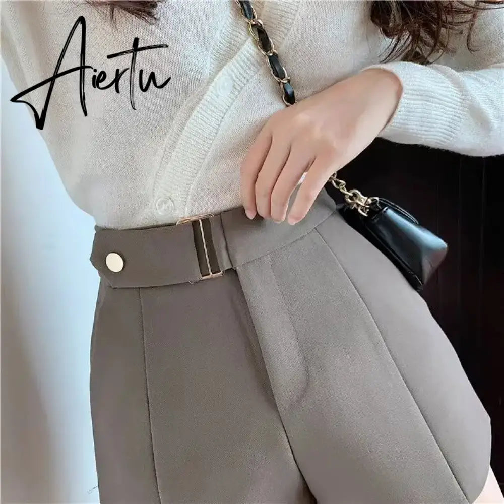 Shorts Women Elegant Korean Style Trendy Office Simple High Waist All-match Mature Tender Ladies Spring Pure Color New Design Aiertu