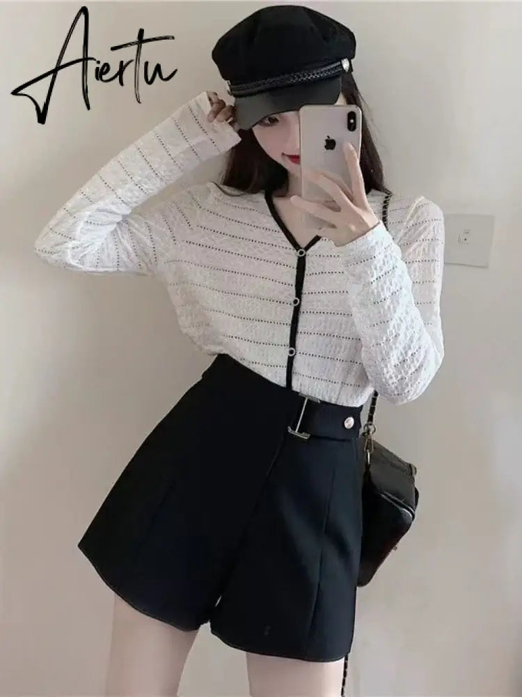 Shorts Women Elegant Korean Style Trendy Office Simple High Waist All-match Mature Tender Ladies Spring Pure Color New Design Aiertu