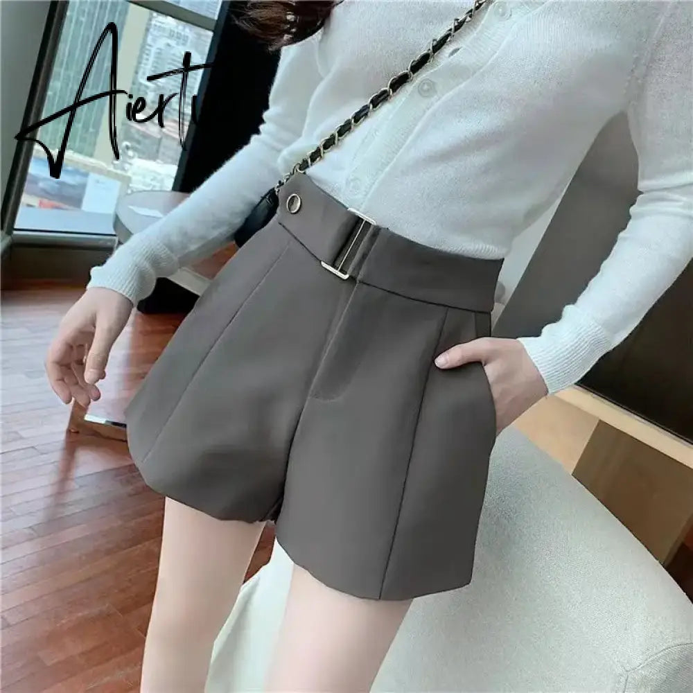 Shorts Women Elegant Korean Style Trendy Office Simple High Waist All-match Mature Tender Ladies Spring Pure Color New Design Aiertu