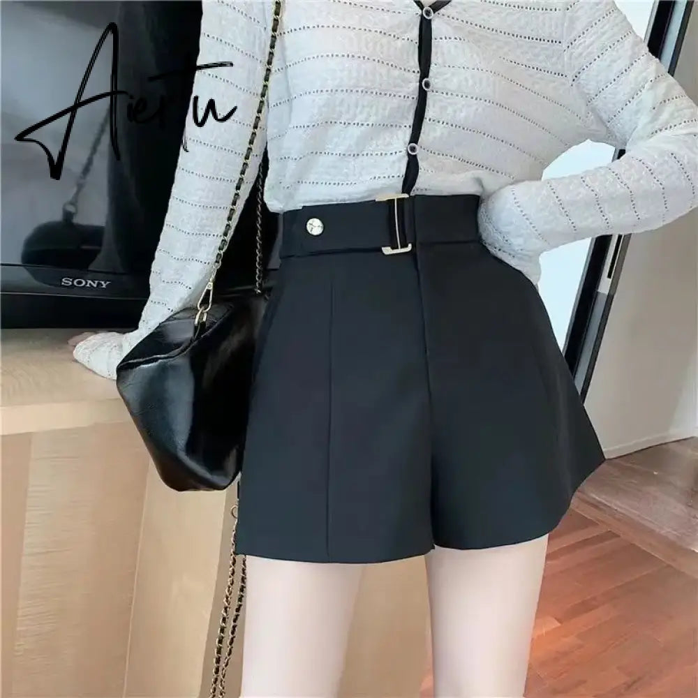 Shorts Women Elegant Korean Style Trendy Office Simple High Waist All-match Mature Tender Ladies Spring Pure Color New Design Aiertu