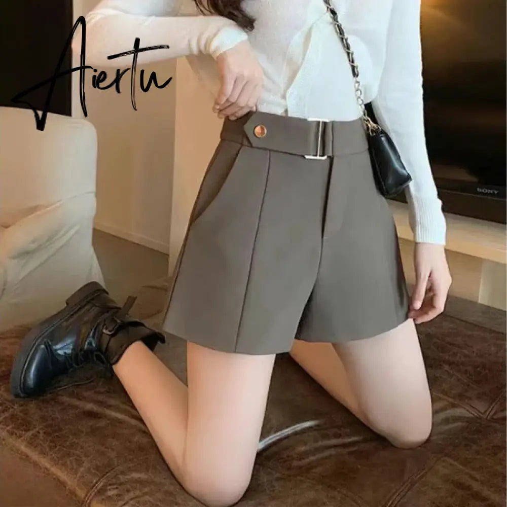 Shorts Women Elegant Korean Style Trendy Office Simple High Waist All-match Mature Tender Ladies Spring Pure Color New Design Aiertu