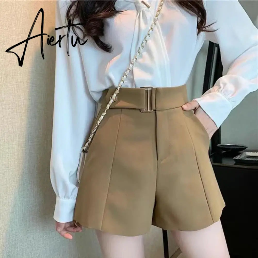 Shorts Women Elegant Korean Style Trendy Office Simple High Waist All-match Mature Tender Ladies Spring Pure Color New Design Aiertu