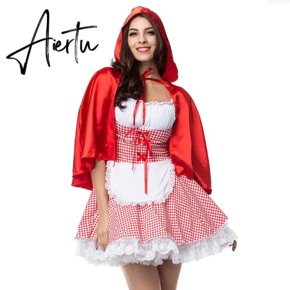 Size S-6XL Halloween Ladies Little Red Riding Hood Costume Fantasy Hen Party Robe Cosplay Game Uniform Fancy Dress Aiertu