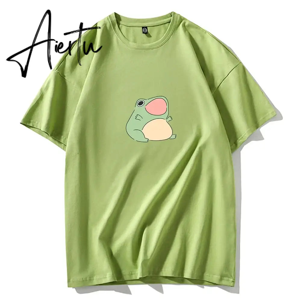 Skateboard Frog Dinosaur Cute Graphic Tee Women Tshirt Green Aesthetic Oversized T Shirt Harajuku Casual Summer Tops Aiertu