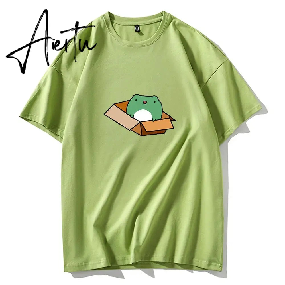 Skateboard Frog Dinosaur Cute Graphic Tee Women Tshirt Green Aesthetic Oversized T Shirt Harajuku Casual Summer Tops Aiertu