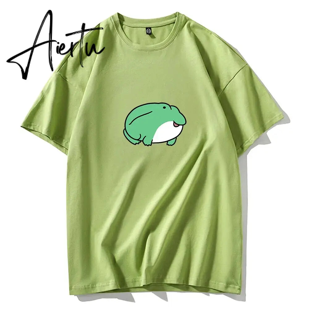 Skateboard Frog Dinosaur Cute Graphic Tee Women Tshirt Green Aesthetic Oversized T Shirt Harajuku Casual Summer Tops Aiertu