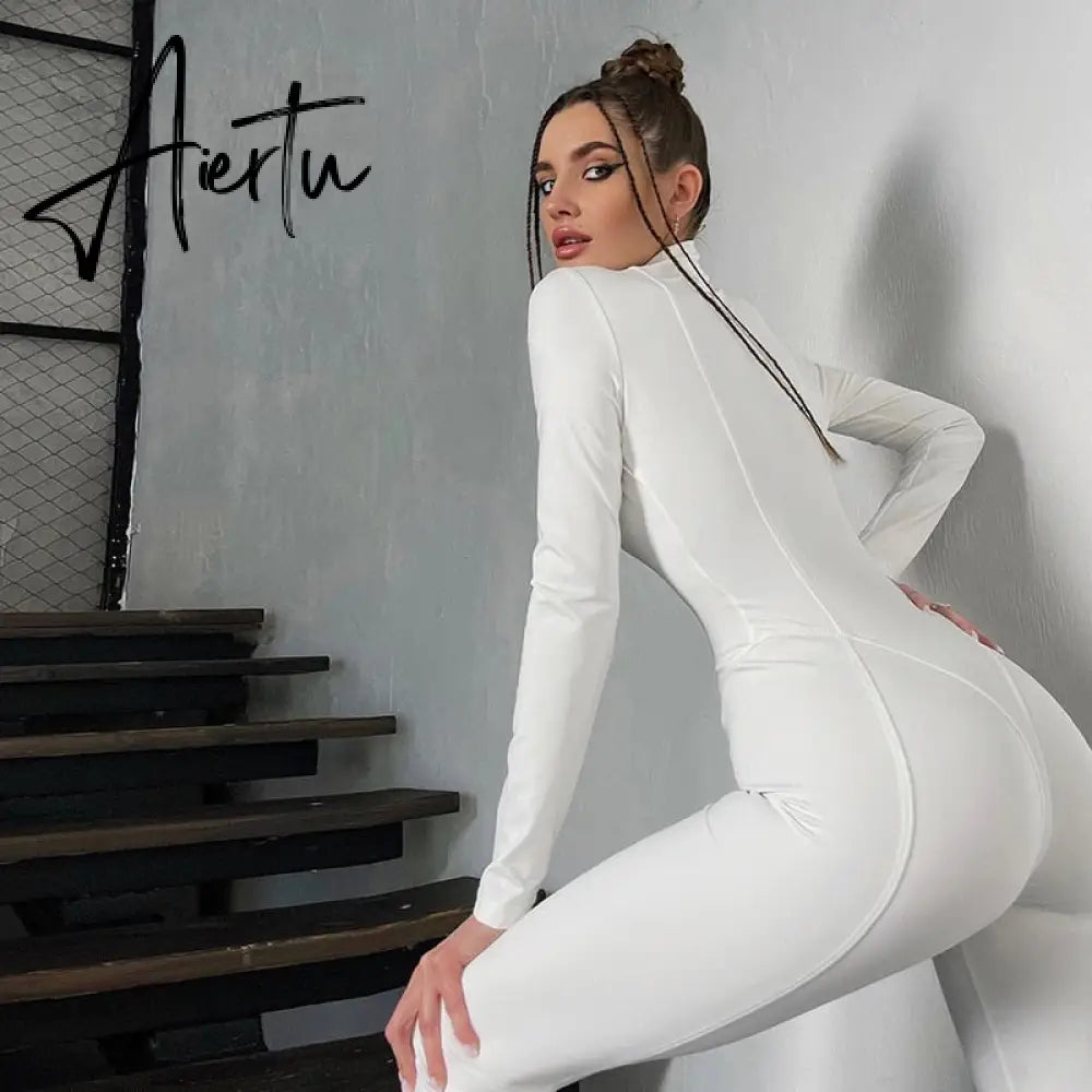 Skinny Sport Jumpsuit Women Casual White Long Sleeve Bodycon One Pieces Sexy Club Outfits Body Tops Autumn Overalls Aiertu