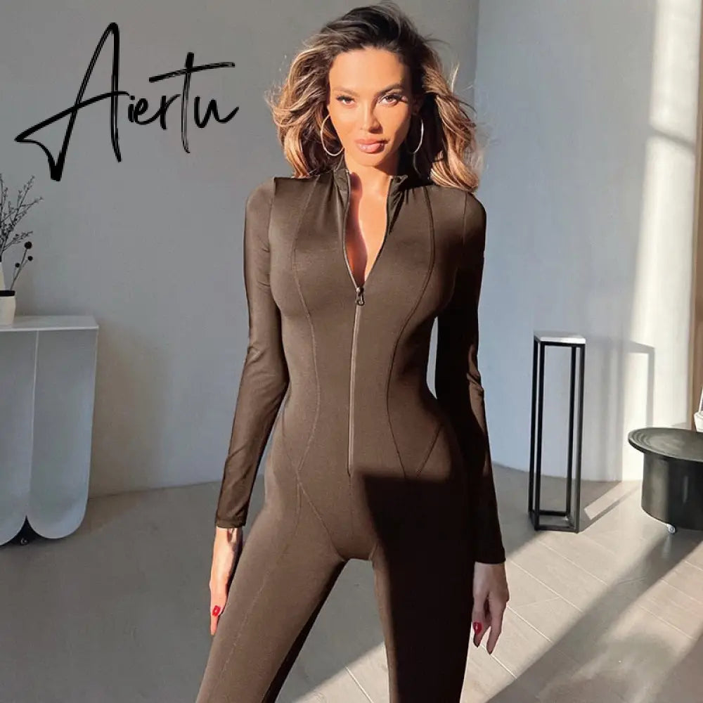 Skinny Sport Jumpsuit Women Casual White Long Sleeve Bodycon One Pieces Sexy Club Outfits Body Tops Autumn Overalls Aiertu