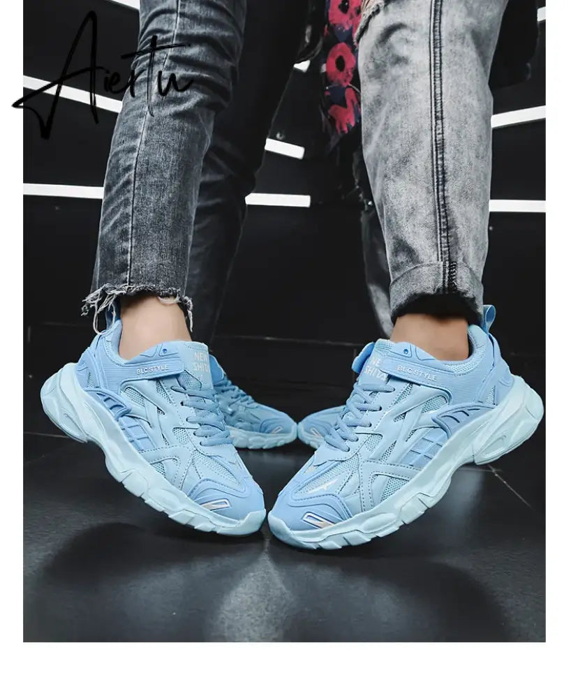 Sky Blue Chunky Sneakers Women Men Couples Sport Shoes New Design Autumn Fashion Casual Shoes Breathable Women's Sneakers 41 42 Aiertu