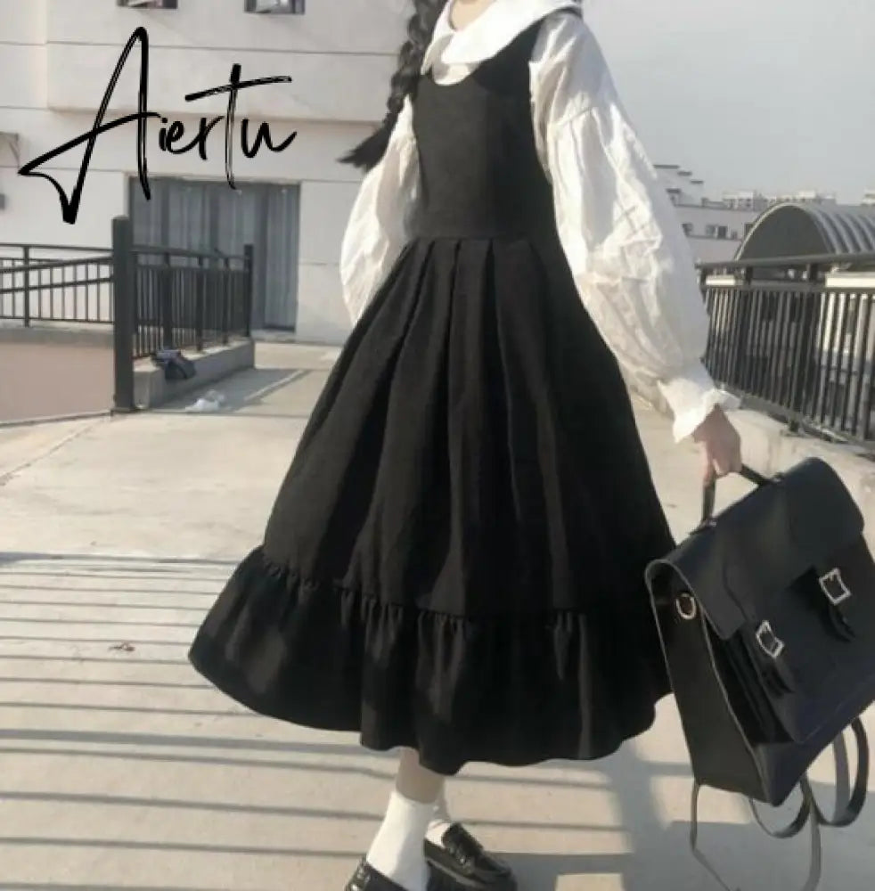 Sleeveless Dress Women New Ulzzang College Style Summer Sweet Ruffles Girls Long Dresses High Waist Kawaii Bowknot Plus Size 4XL Aiertu