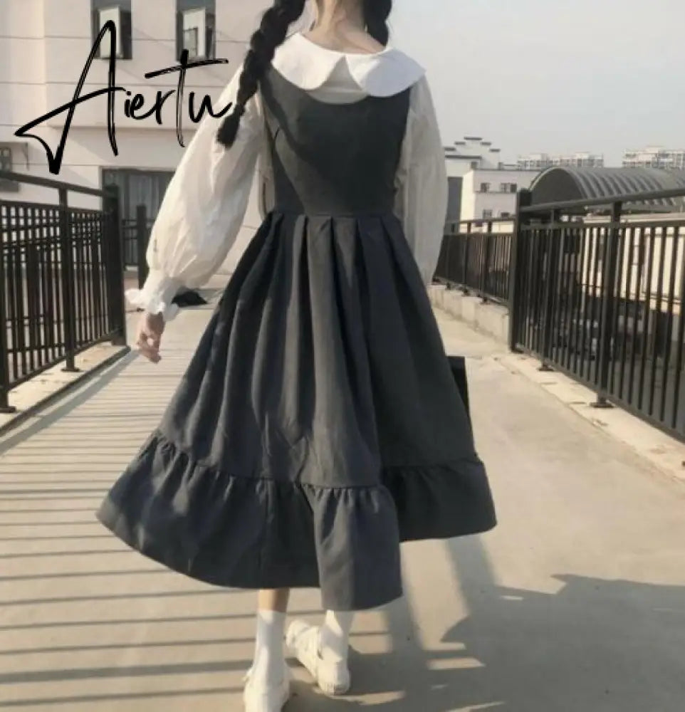 Sleeveless Dress Women New Ulzzang College Style Summer Sweet Ruffles Girls Long Dresses High Waist Kawaii Bowknot Plus Size 4XL Aiertu