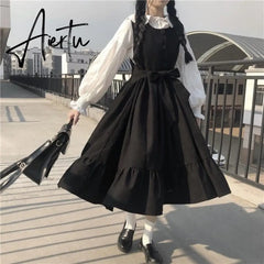 Sleeveless Dress Women New Ulzzang College Style Summer Sweet Ruffles Girls Long Dresses High Waist Kawaii Bowknot Plus Size 4XL Aiertu