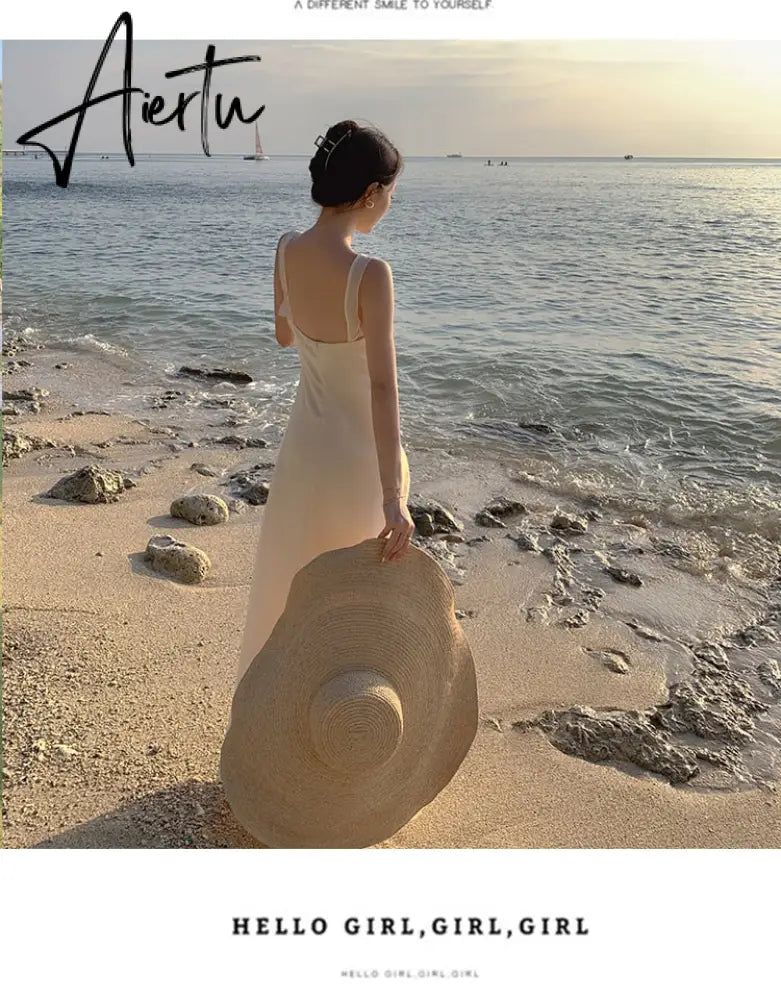 Sling Party Ruffle Holiday Dresses Women Spaghetti Strap Beach Long Dress Summer Slit Vintage Boho Vestido Aiertu